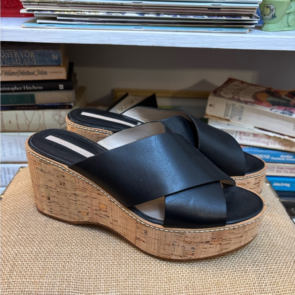Stylish Black Cork Wedge Sandals